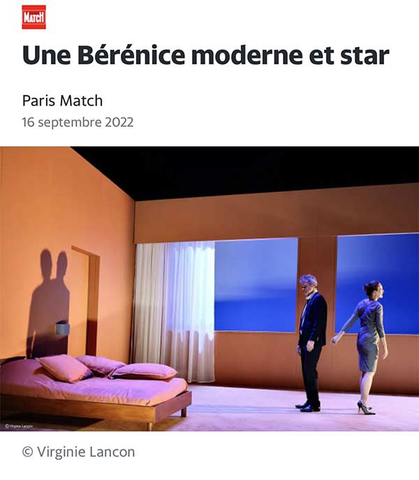 Photographie dans la presse de Virginie Lançon : Bérénice - Paris Match.