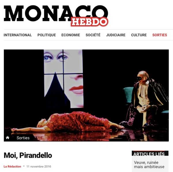 Photographie dans la presse de Virginie Lançon : Moi, Pirandello - Monaco Hebdo.